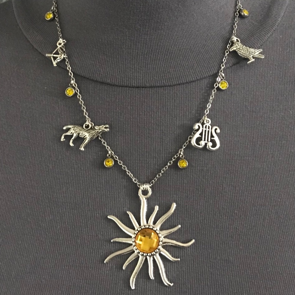 “Apollo: God of the Sun" Greek Roman Mythology Handmade Necklace, Lyre, Wolf